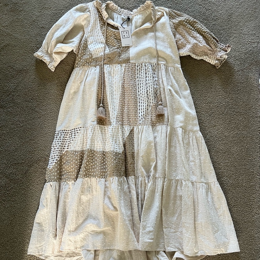 Beige Patchwork Midi Dress